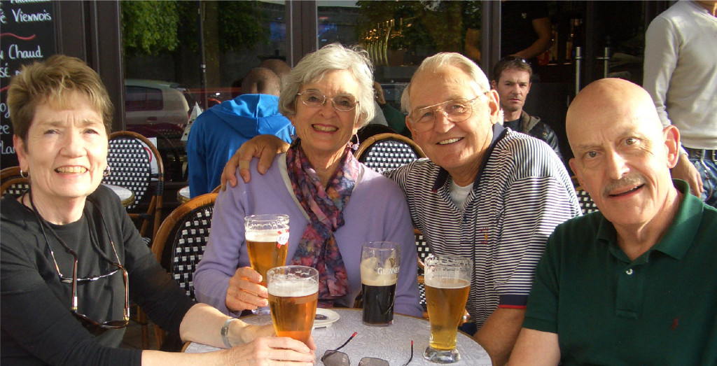 Tresa and husband Jim (far left and right) with friends Merrilu and husband Gene (center), a fun-loving foursome on a rollicking trip through France in 2012. 