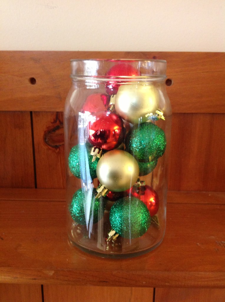 Glass jar with ornaments
